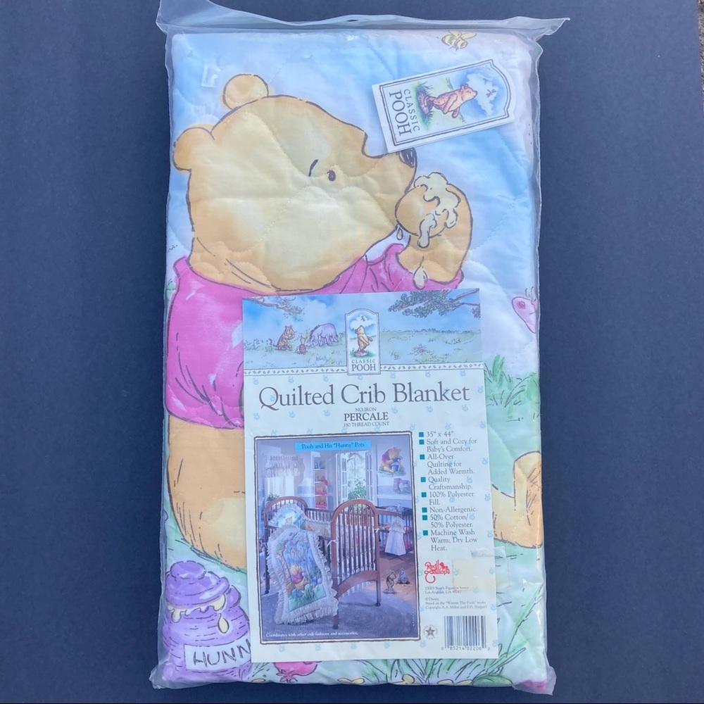Winnie The Pooh Crib Blanket Red Calliope Quilted USA 35” x 44” Percale NIP NOS